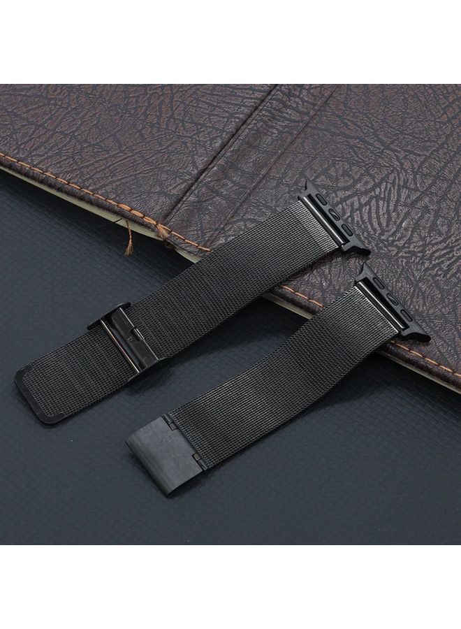 Milanese Loop Strap For Watch 42mm 44mm 45mm 46mm 49mm Adjustable Stainless Steel Bracelet Black - Image 1