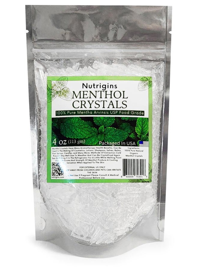 Nutrigins Menthol Crystal 4 Oz - Pure Organic 100% Natural - Menthol Crystals from Mint Crystal Mints Mentha Arvensis - Comes in Resealable Standup Bag for Long-Lasting Freshness - Image 1