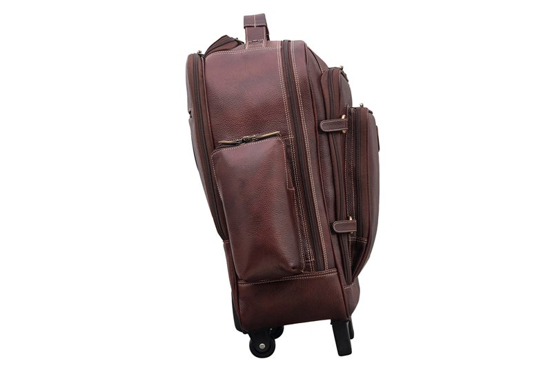 BRAND LEATHER Rolling Backpack Wheeled Laptop Backpack for Travel, Trolley Luggage Suitcase Compact Business Bag Student Laptop Bag for Men Women (BROWN) - Image 4