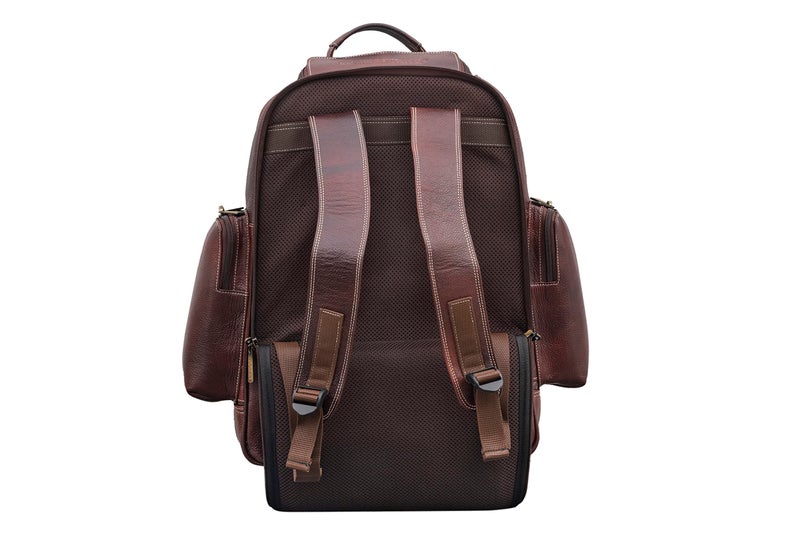 BRAND LEATHER Rolling Backpack Wheeled Laptop Backpack for Travel, Trolley Luggage Suitcase Compact Business Bag Student Laptop Bag for Men Women (BROWN) - Image 3