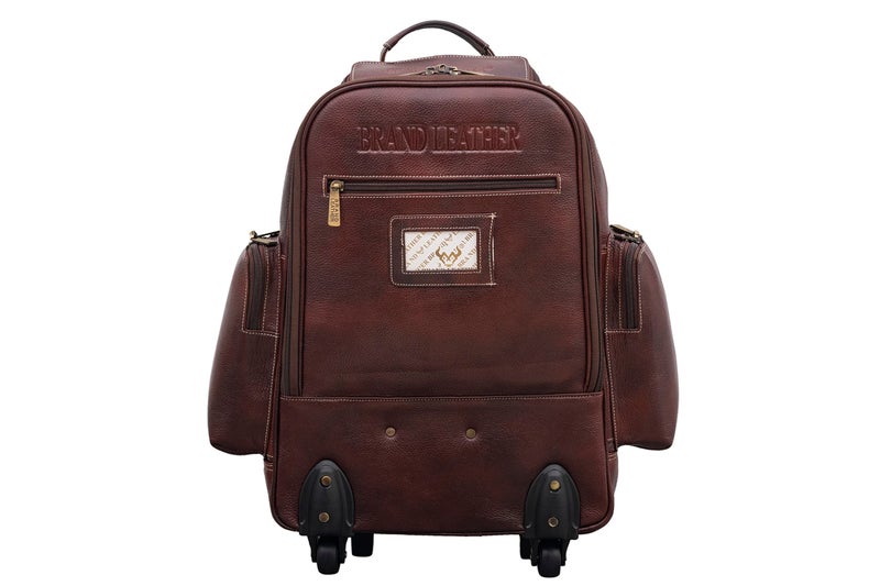 BRAND LEATHER Rolling Backpack Wheeled Laptop Backpack for Travel, Trolley Luggage Suitcase Compact Business Bag Student Laptop Bag for Men Women (BROWN) - Image 2