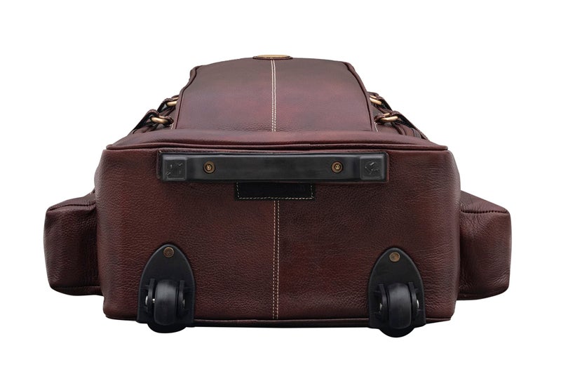 BRAND LEATHER Rolling Backpack Wheeled Laptop Backpack for Travel, Trolley Luggage Suitcase Compact Business Bag Student Laptop Bag for Men Women (BROWN) - Image 5