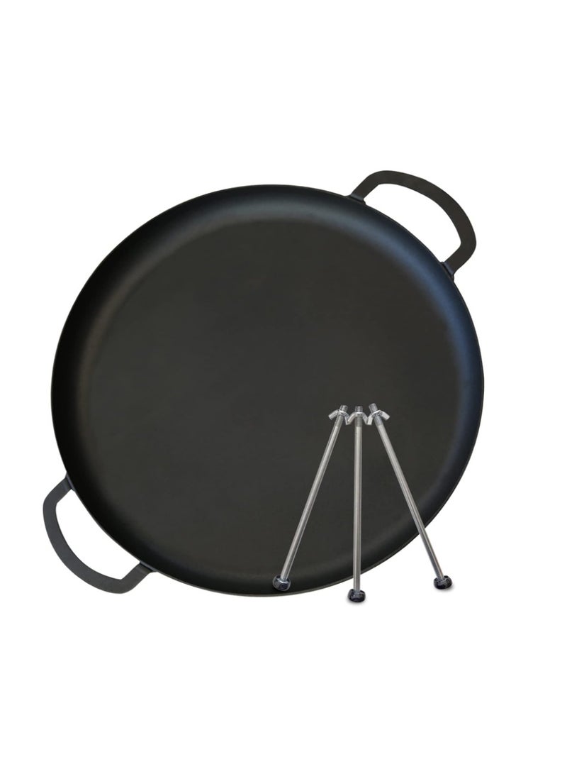 17.3 Inch Cast Iron Grill Pan for Stovetop, 2 Loop Handles, Pre-Seasoned Cast Iron Pizza Pan, Flat with Three Detachable Legs for Outdoor Use  - Image 1