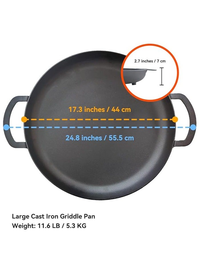 17.3 Inch Cast Iron Grill Pan for Stovetop, 2 Loop Handles, Pre-Seasoned Cast Iron Pizza Pan, Flat with Three Detachable Legs for Outdoor Use  - Image 2
