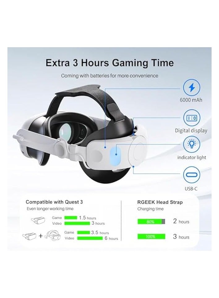 بروماس حزام رأس Promass مع حزمة بطارية لـ Quest 3: استبدال حزام Elite بقدرة 6000 مللي أمبير في الساعة، ملحقات VR لحزام الرأس القابل للتعديل لـ Quest 3 - Image 3