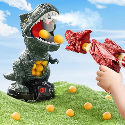 JUKUDAHU Dinosaur Shooting Boy Toys for Kids Age 3 4 5 6 7 8 Moveable Shooting Game with Scoreboard Light Sound 12 Foam Balls Boy Toddler Toys 57 68 810 Competition Game Gifts Dark Green - Image 1