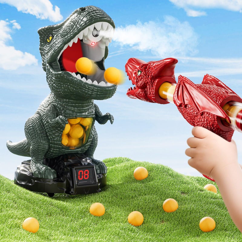 JUKUDAHU Dinosaur Shooting Boy Toys for Kids Age 3 4 5 6 7 8 Moveable Shooting Game with Scoreboard Light Sound 12 Foam Balls Boy Toddler Toys 57 68 810 Competition Game Gifts Dark Green - Image 3