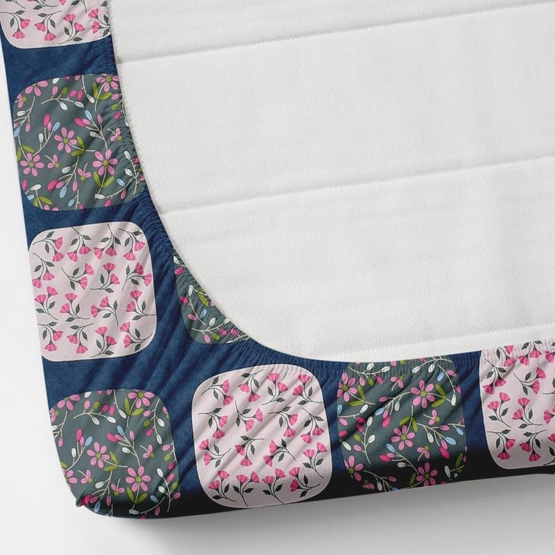NEW LEAF Premium Cotton 210Tc Elastic Fitted Bedsheets with 2 Pillow Covers | Double/Queen Bed with All Around Elastic 180 TC Supersoft Breathable |Size-78 x72+10 inches | Pink & Blue - Image 2