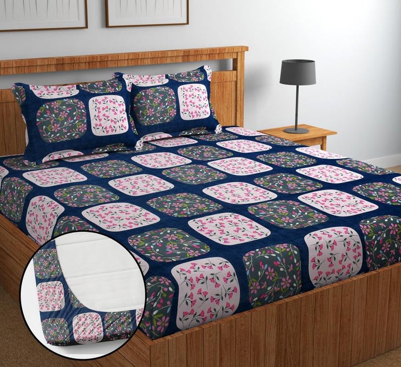 NEW LEAF Premium Cotton 210Tc Elastic Fitted Bedsheets with 2 Pillow Covers | Double/Queen Bed with All Around Elastic 180 TC Supersoft Breathable |Size-78 x72+10 inches | Pink & Blue - Image 5