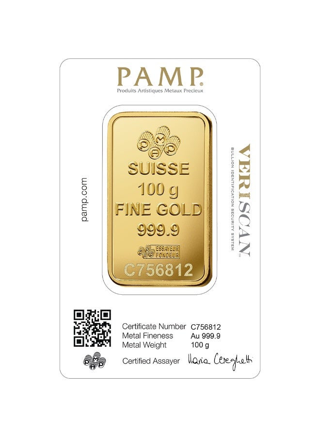 PAMP Suisse Lady Fortuna 100g Fine Gold Bar 999.9 Purity Swiss Minted CertiPAMP Assay Certificate - Image 2
