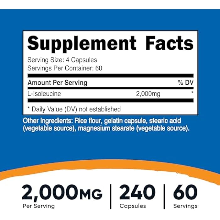 Nutricost L-Isoleucine 2000mg Per Serving, 240 Capsules (60 Servings) - Image 2