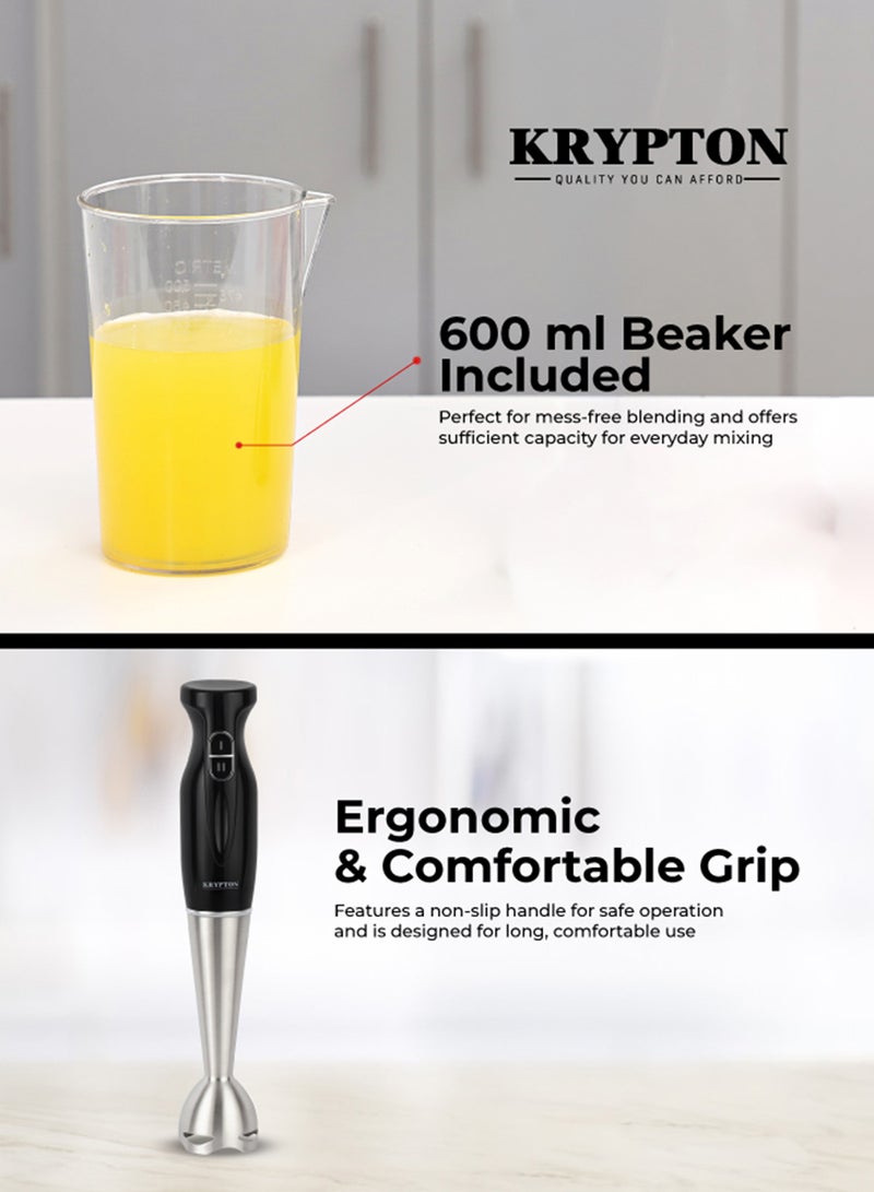 KRYPTON Multipurpose Hand Blender | Powerful 180W Motor | Stainless Steel Blade | 2-Speed Control | 600 ml Beaker Included | Ideal for Smoothies, Sauces, Dips, Lassi & Everyday Kitchen Use KNHB6078 Black/Silver - Image 4