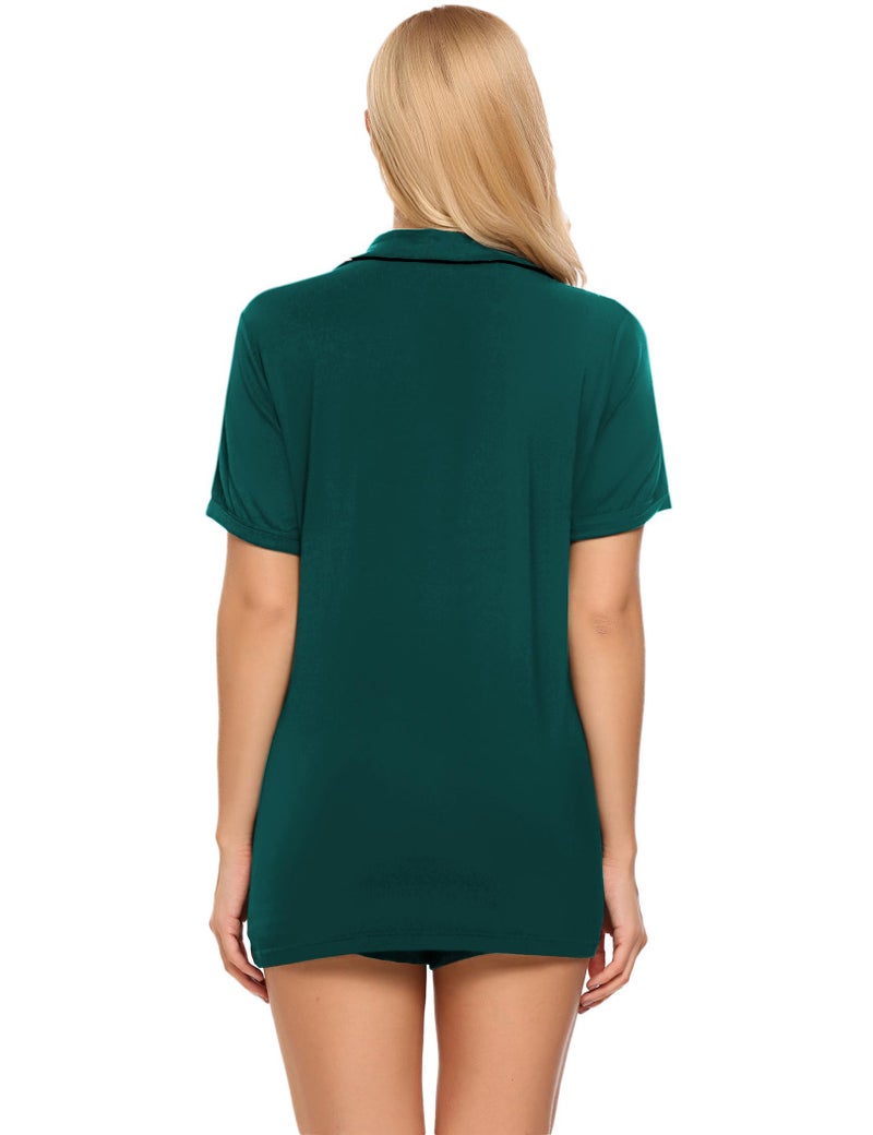 Ekouaer Christmas Pajamas Set for Women Short Sleeve Sleepwear Button Down Pjs Soft 2 Piece Lounge Sets Green Medium - Image 4