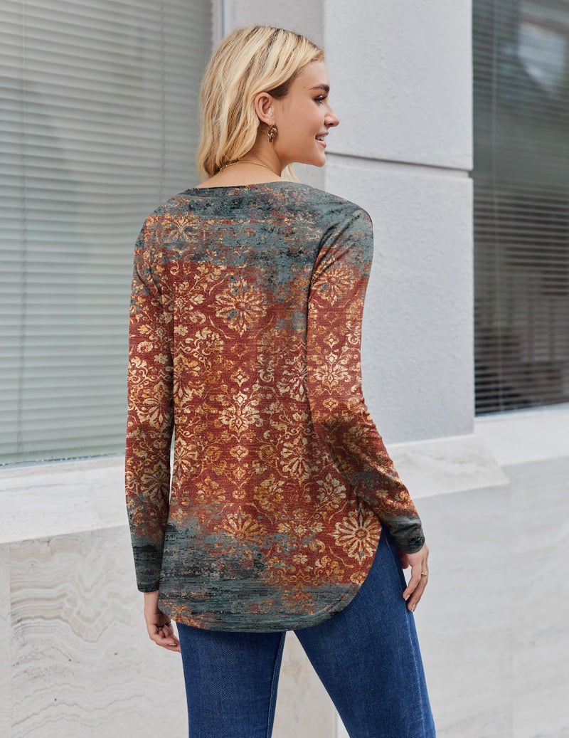Zeagoo Tops for Women Long Sleeve Shirts V Neck Floral Blouse 2026 Fashion Casual Tunic Shirt XL - Image 4