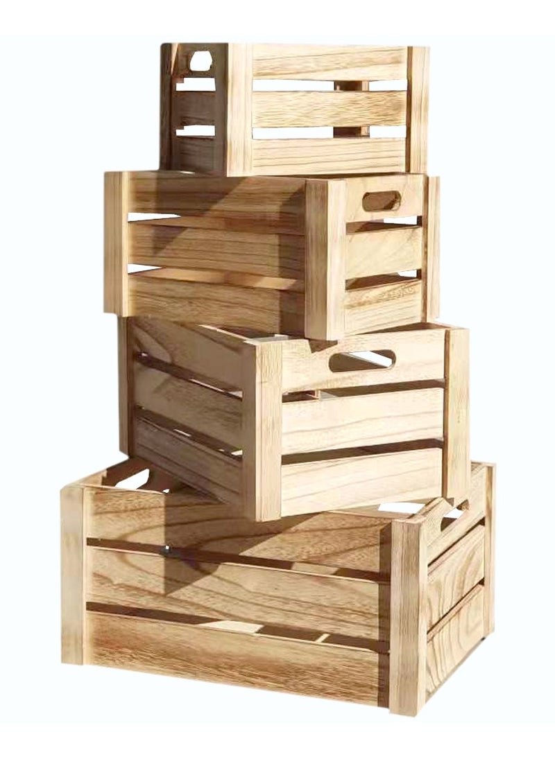 LINGWEI LINGWEI Wooden Storage Box Wooden Creats Set of Four Beige 41x20x31cm - Image 2