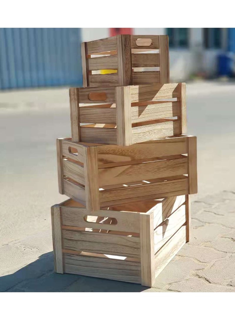 LINGWEI LINGWEI Wooden Storage Box Wooden Creats Set of Four Beige 41x20x31cm - Image 3