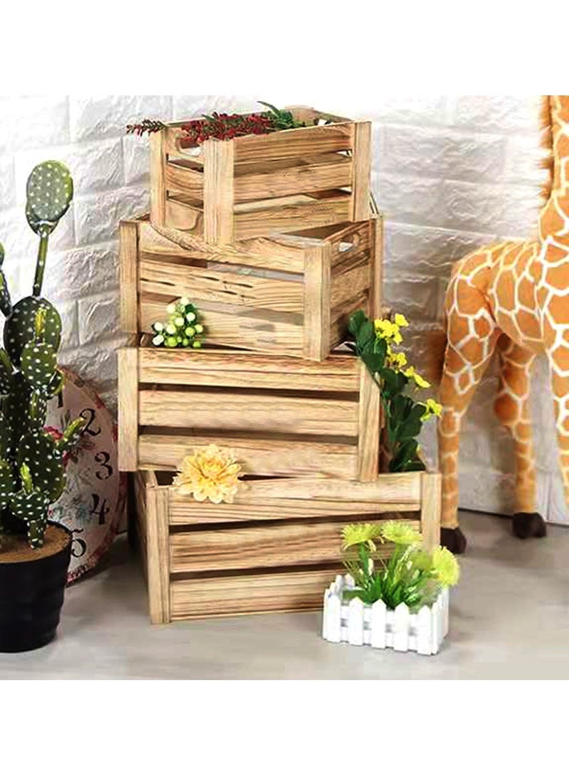LINGWEI LINGWEI Wooden Storage Box Wooden Creats Set of Four Beige 41x20x31cm - Image 5