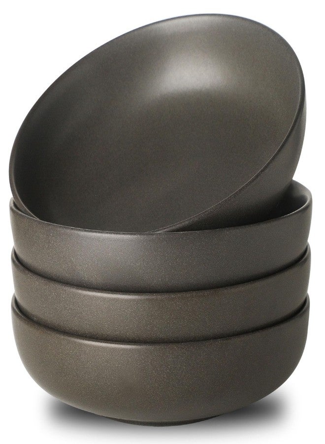 Tikooere Stoneware Pasta Bowls, 34 oz Large Salad Bowl Set of 4, Ceramic Serving Bowls for Ramen, Pasta, Fruit, Cereal, Dinner, Wide and Shallow Bowls, Microwave & Dishwasher Safe, Matte Black - Image 1