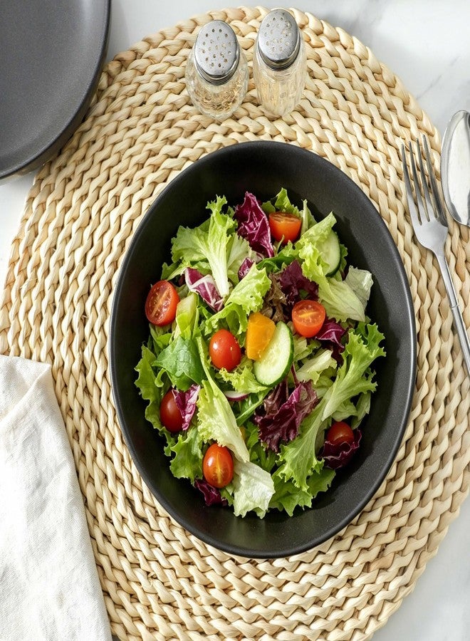 Tikooere Stoneware Pasta Bowls, 34 oz Large Salad Bowl Set of 4, Ceramic Serving Bowls for Ramen, Pasta, Fruit, Cereal, Dinner, Wide and Shallow Bowls, Microwave & Dishwasher Safe, Matte Black - Image 5