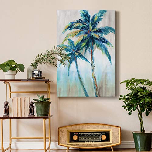 Renditions Gallery Canvas Nature Artwork for Home Green Blue Palm Trees Rustic Abstract Paintings for Bedroom Living Room Office Walls - 18"X27" LT15 - Image 4