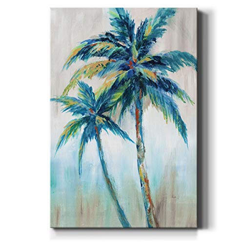 Renditions Gallery Canvas Nature Artwork for Home Green Blue Palm Trees Rustic Abstract Paintings for Bedroom Living Room Office Walls - 18"X27" LT15 - Image 1