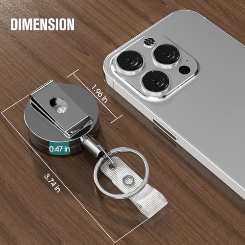KTRIO 2 Pack Heavy Duty Badge Reel Retractable Badge Holder, Metal Keychain ID Badge Holder Reels with Belt Clip Key Ring Reinforced Steel Cord for Key Name Card Holder - Image 5