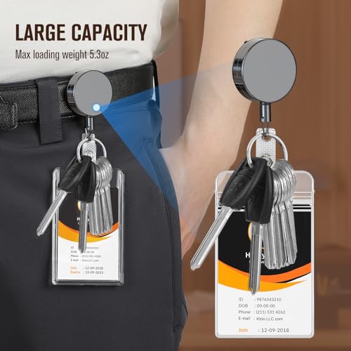 KTRIO 2 Pack Heavy Duty Badge Reel Retractable Badge Holder, Metal Keychain ID Badge Holder Reels with Belt Clip Key Ring Reinforced Steel Cord for Key Name Card Holder - Image 4