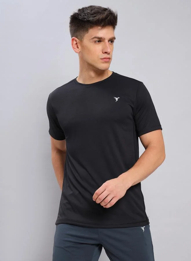 Technosport Men Solid Slim Fit Crew Neck T-Shirt