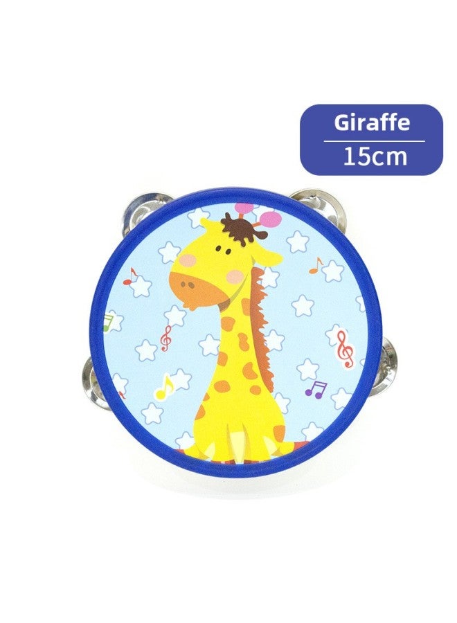 Orff Children's Percussion Cartoon Multi-pattern Wooden Dance Teacher Dance 6 Inch Hand Tambourine-Color:15cm Blue Giraffe (plastic Ring)  - Image 1