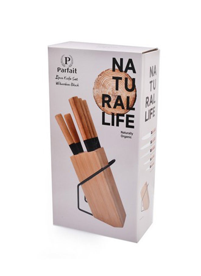 PARFAIT - 5-Piece Kitchen Knife Set with Bamboo Block Brown and Black 36 x 8.5 x 18.5 cm N-A532BA4080 - Image 1