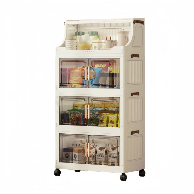 FoldTrend 217QT Stackable Storage Bins with Lids & Rack, 5 Tier Large Capacity Foldable Storage Cabinet, Clear Collapsible Pantry Organizer for Home, Kitchen, Bathroom, Dorm, Office, Clear - Image 1