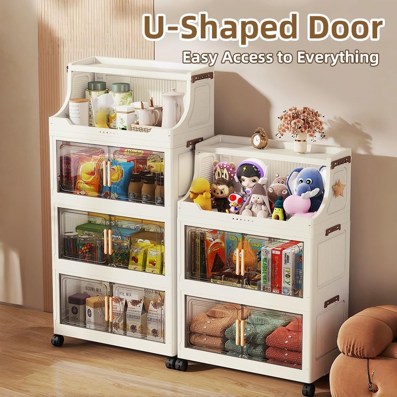 FoldTrend 217QT Stackable Storage Bins with Lids & Rack, 5 Tier Large Capacity Foldable Storage Cabinet, Clear Collapsible Pantry Organizer for Home, Kitchen, Bathroom, Dorm, Office, Clear - Image 3