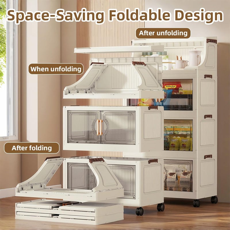 FoldTrend 217QT Stackable Storage Bins with Lids & Rack, 5 Tier Large Capacity Foldable Storage Cabinet, Clear Collapsible Pantry Organizer for Home, Kitchen, Bathroom, Dorm, Office, Clear - Image 4