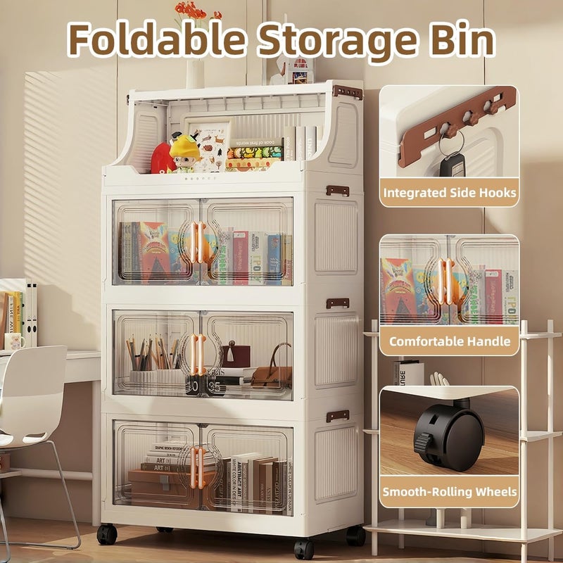 FoldTrend 217QT Stackable Storage Bins with Lids & Rack, 5 Tier Large Capacity Foldable Storage Cabinet, Clear Collapsible Pantry Organizer for Home, Kitchen, Bathroom, Dorm, Office, Clear - Image 5