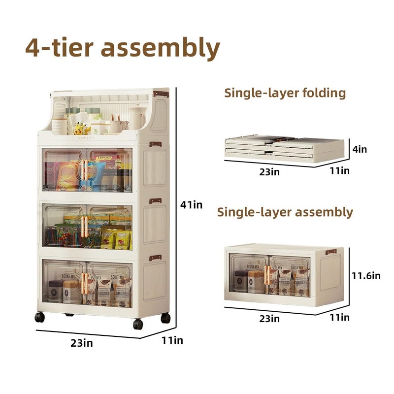 FoldTrend 217QT Stackable Storage Bins with Lids & Rack, 5 Tier Large Capacity Foldable Storage Cabinet, Clear Collapsible Pantry Organizer for Home, Kitchen, Bathroom, Dorm, Office, Clear - Image 2