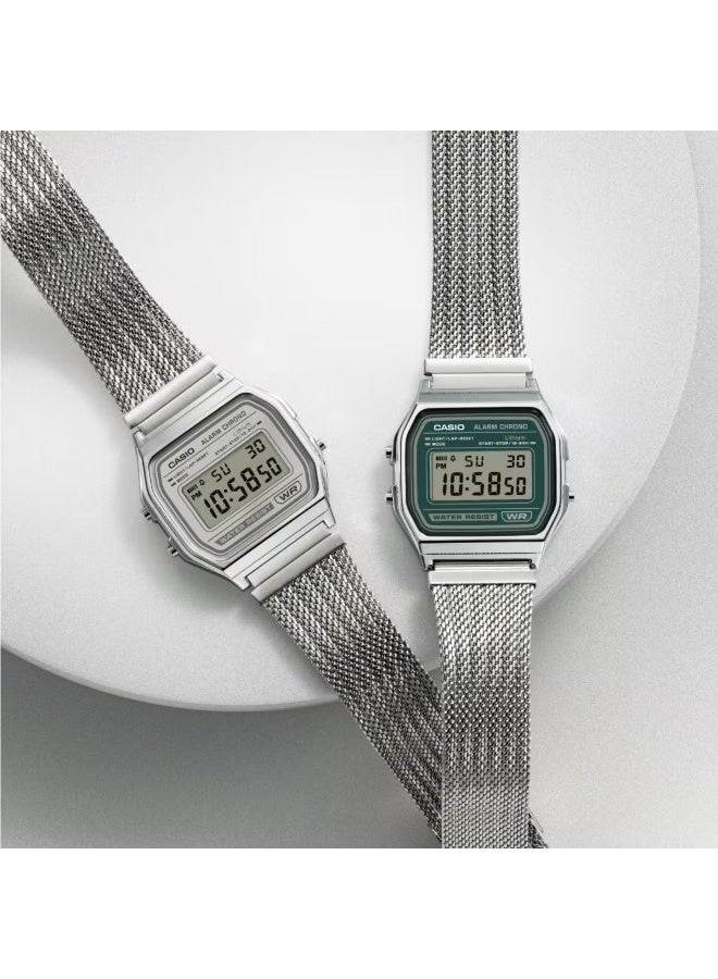 CASIO Vintage Digital Unisex Watch A158WEM-7DF, 36.8 mm Silver Dial, Chrome-Plated Resin Case & Stainless Steel Mesh Bracelet, Water-Resistant - Image 5