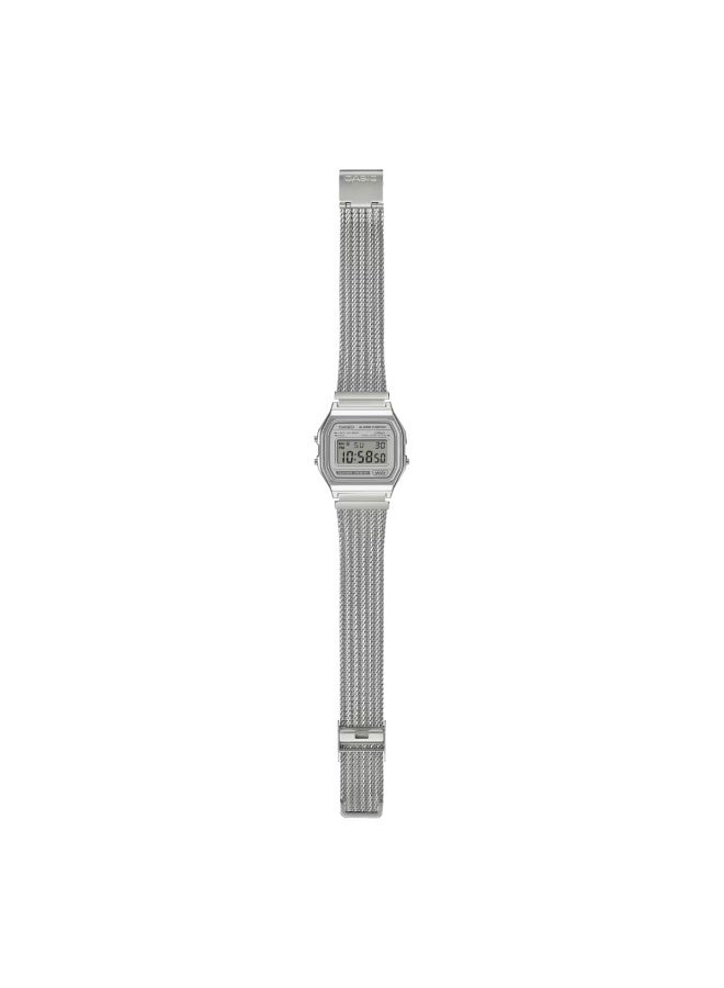 CASIO Vintage Digital Unisex Watch A158WEM-7DF, 36.8 mm Silver Dial, Chrome-Plated Resin Case & Stainless Steel Mesh Bracelet, Water-Resistant - Image 4