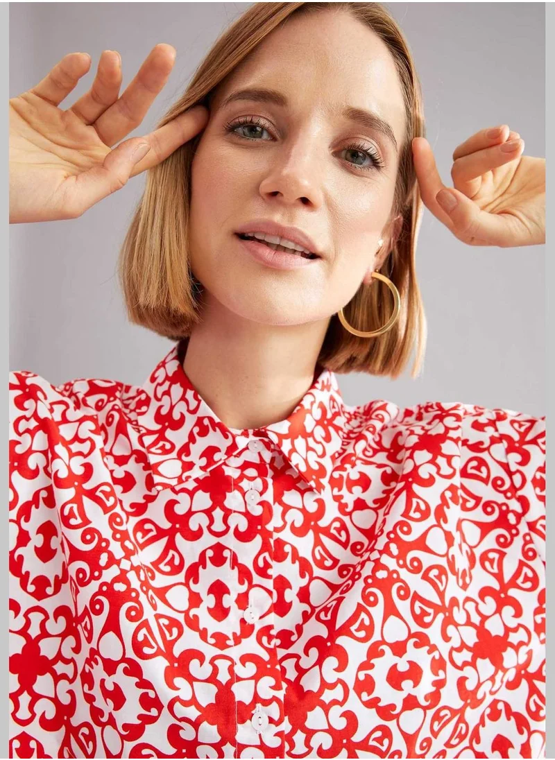 DeFacto Oversize Fit Printed Poplin Shirt