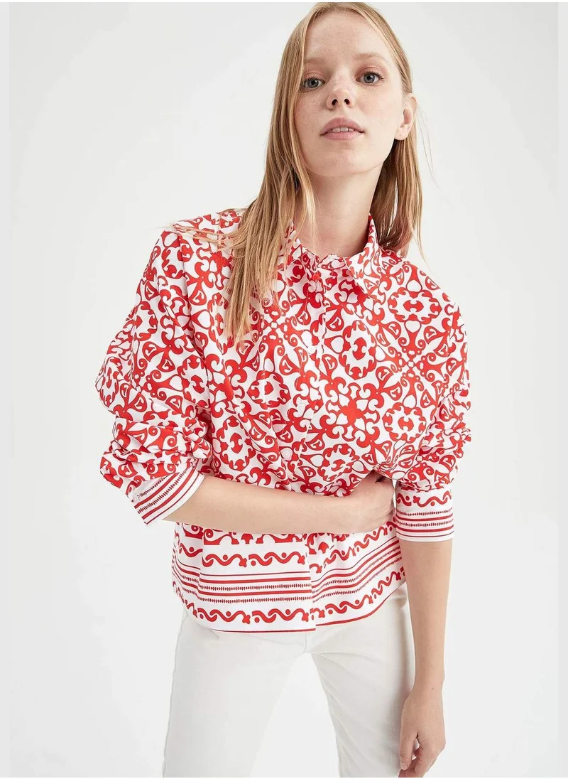 DeFacto Oversize Fit Printed Poplin Shirt