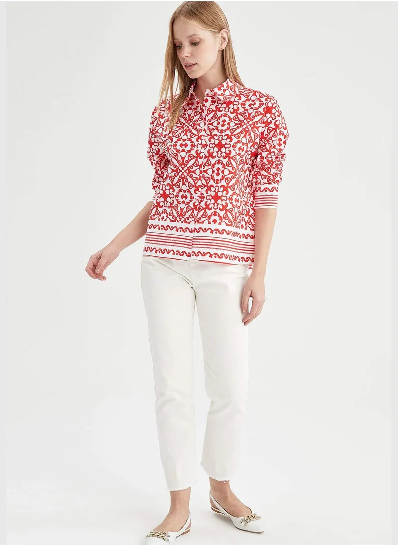 DeFacto Oversize Fit Printed Poplin Shirt