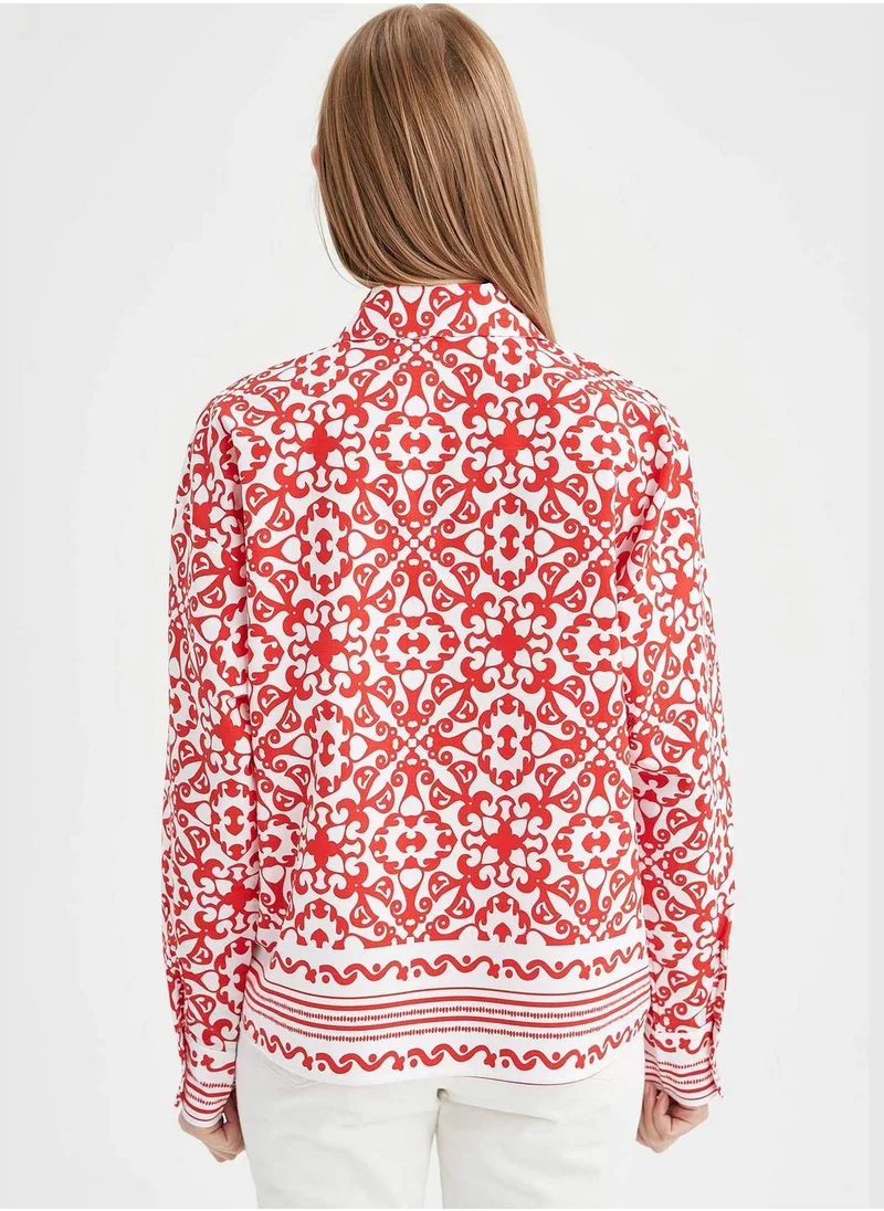 DeFacto Oversize Fit Printed Poplin Shirt