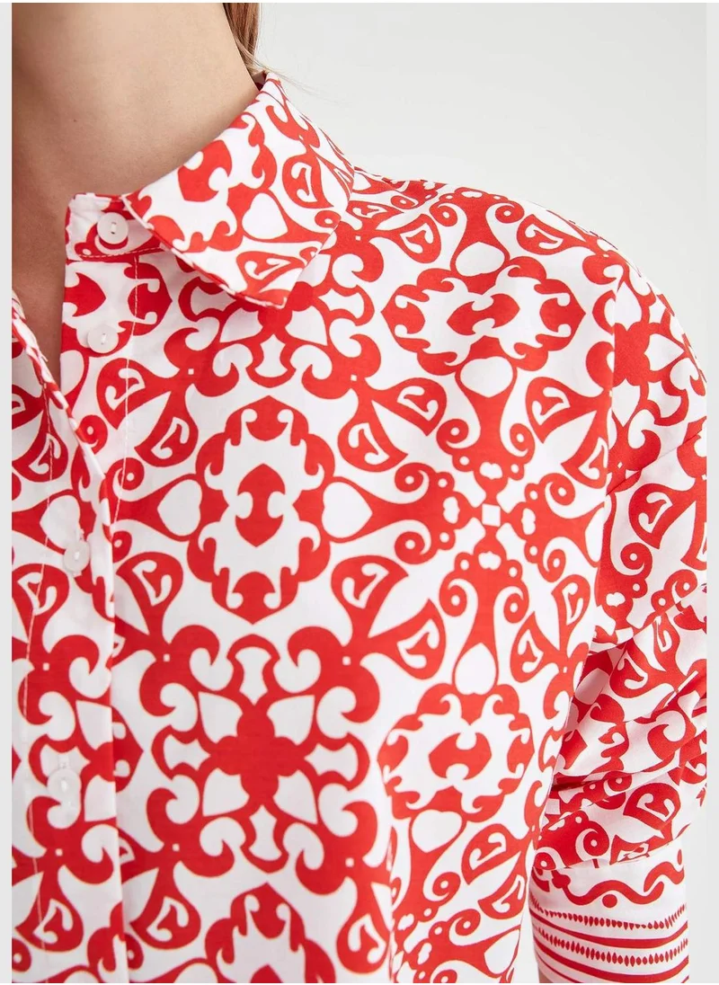DeFacto Oversize Fit Printed Poplin Shirt