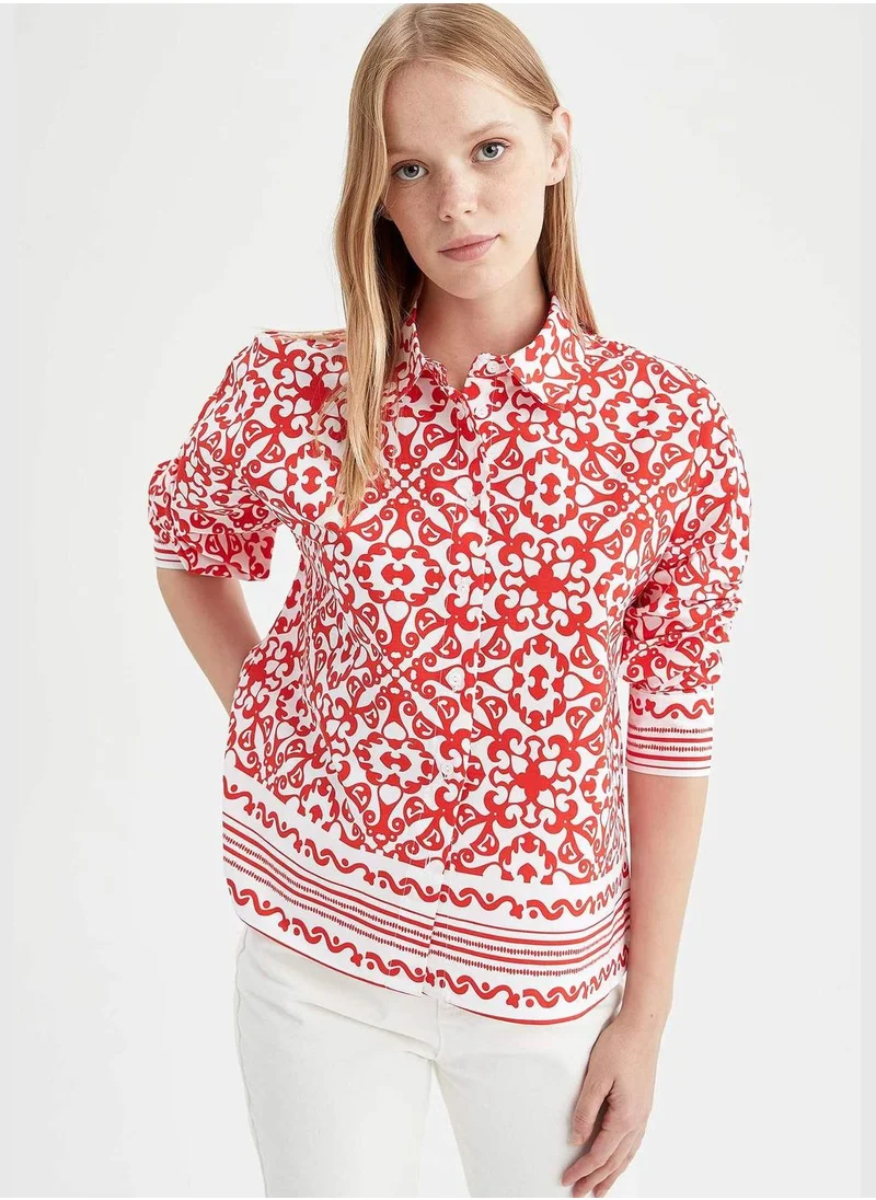 DeFacto Oversize Fit Printed Poplin Shirt