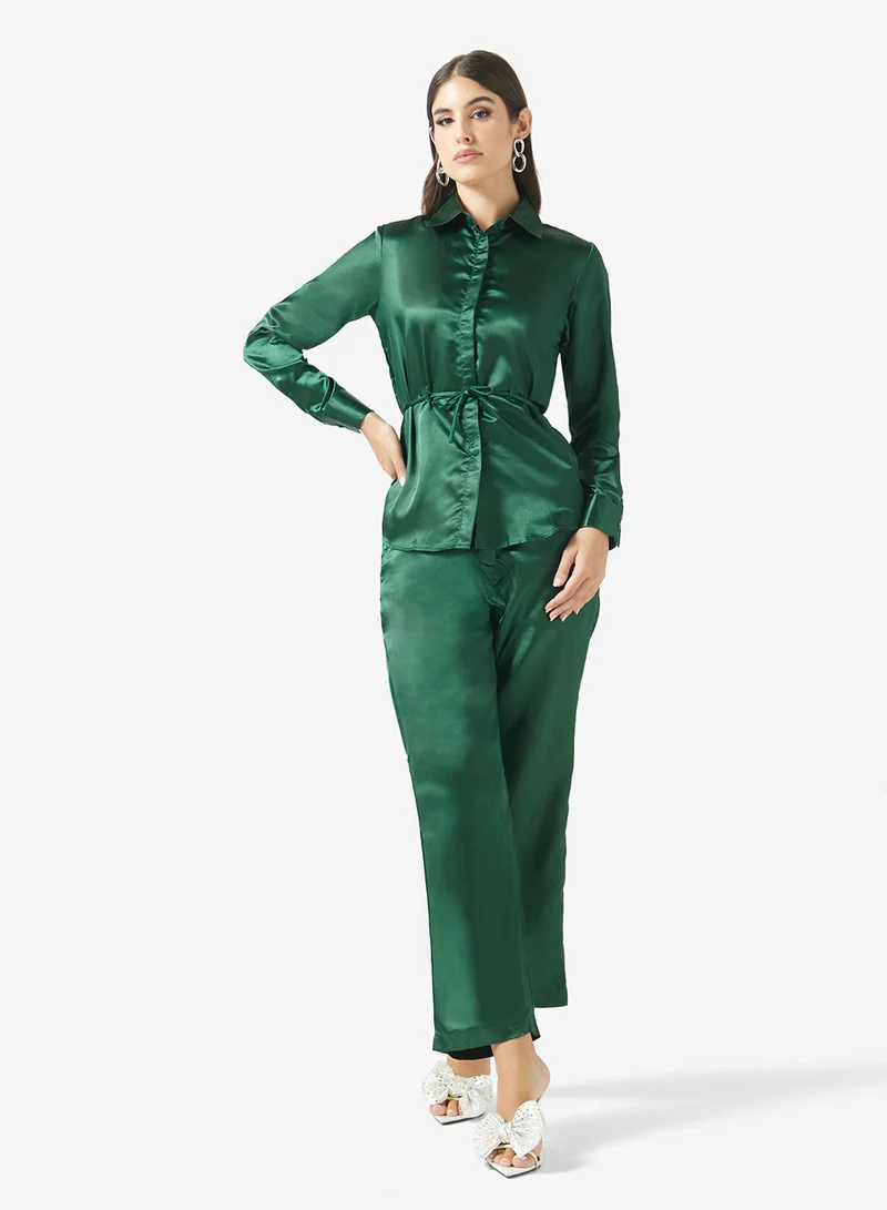 Fyor HIGH NECK RUCHED SATIN CO-ORD SET