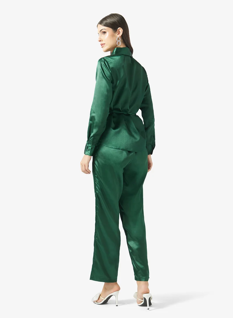 Fyor HIGH NECK RUCHED SATIN CO-ORD SET