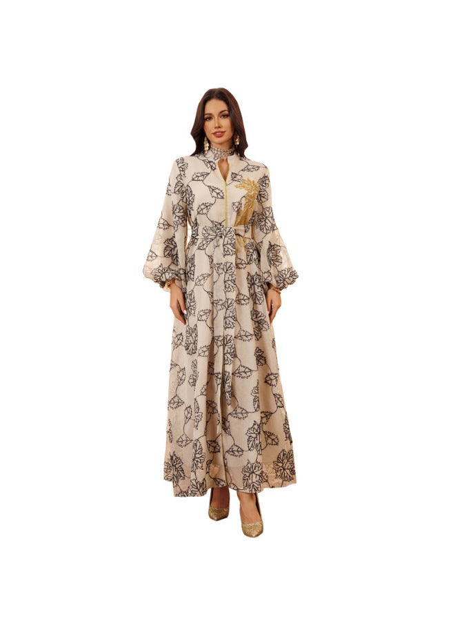 ABO Jalabiya Muslim Ethnic Women's Dress Beaded Burned Flower Evening Dress Large Dress - Image 5