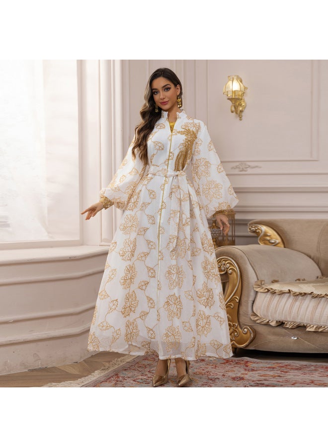 ABO Jalabiya Muslim Ethnic Women's Dress Beaded Burned Flower Evening Dress Large Dress - Image 3