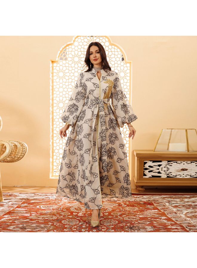 ABO Jalabiya Muslim Ethnic Women's Dress Beaded Burned Flower Evening Dress Large Dress - Image 2