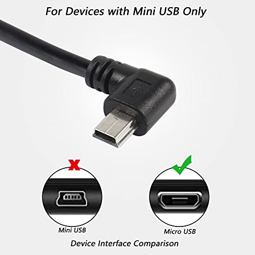 CERRXIAN 90 Degree Mini USB Short Cable, 1ft Up Angle USB 2.0 Type A to Left & Right Angle Mini B 5 Pin Charging Cable for Ti-84 Plus, GoPro, MP3 Player, Digital Camera, GPS Receiver, Dash Cam(RL) - Image 2