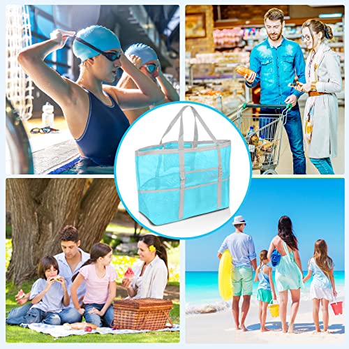 SRISE Mesh Beach Bag - Large Beach Tote Bag for Family Beach Bag for Toys & Vacation Essentials (Sky Blue) - Image 5